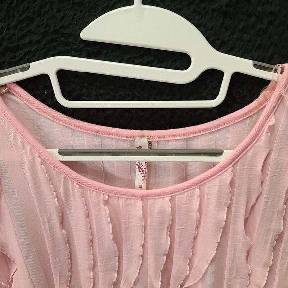 Andrea Missy Womens Ruffle Blouse Pink Size Medium Polyester Blend Short Sleeve - Picture 7 of 12